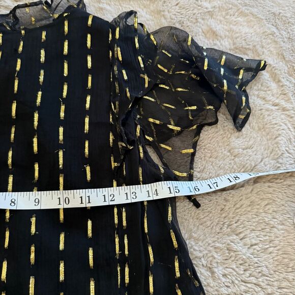 Zadig & Voltaire Black/Gold Crepe Rool Shiny Ruffled Dress Sz S Designer Luxury - Picture 12 of 13